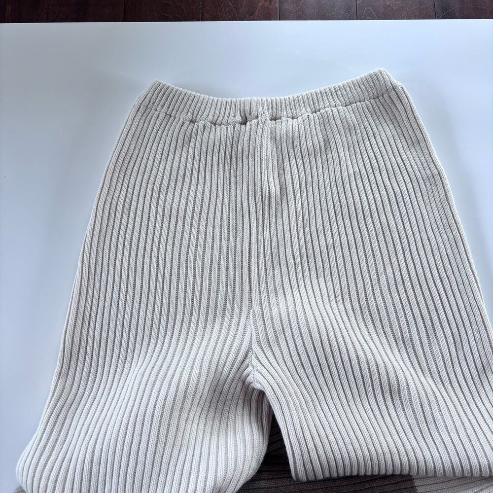 Nasty Gal Women's Large Knit Ribbed Lounge Pants Cream Wide Leg High Waisted - Picture 3 of 11